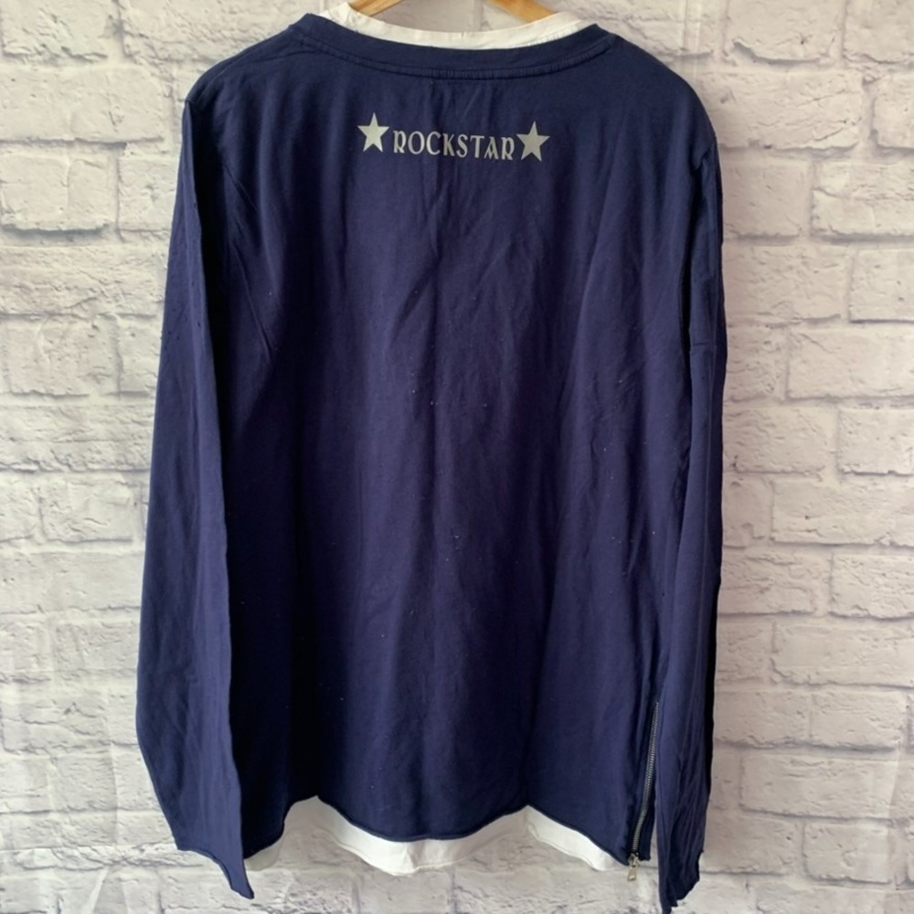 ROCKSTAR‎ Sushi Men's Size XL Distressed Blue Double Layer L/S Grunge Streetwear - Picture 5 of 10